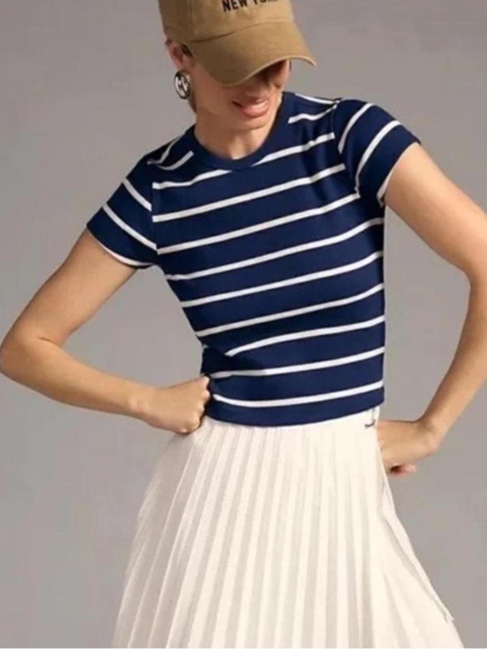 Maeve Anthropologie Ribbed Baby T-shirt Striped Blue & White Tee XL